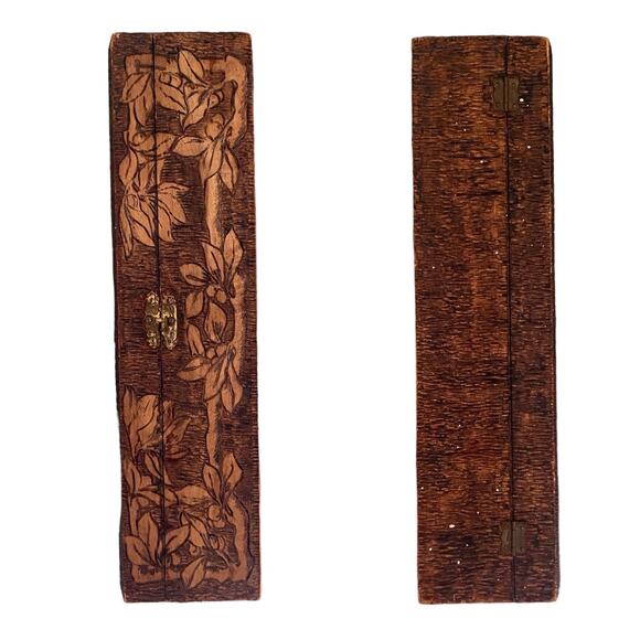 Pyrography Burnt Wood Dresser Glove Box Art Nouveau Beautiful Woman Antique VTG - Picture 4 of 9